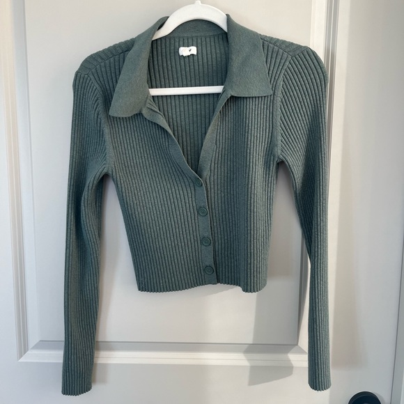 aerie Tops - Aerie Cropped Ribbed Button Sweater